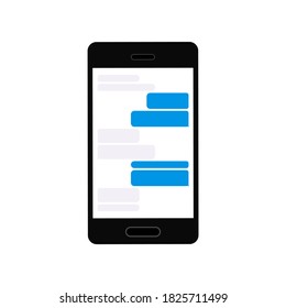 Realistic black smartphone. Empty dialog bubbles. Balloon messenger screen template. Vector