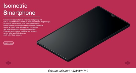 Realistic black smartphone isometric vector illustration.