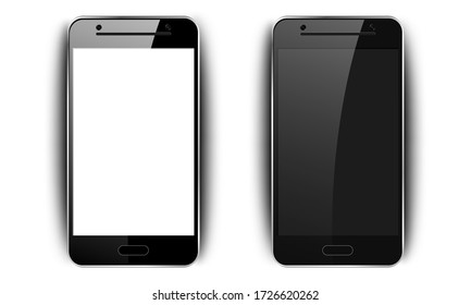 Realistic Black Smartphone. Phone Mockup With Shadow, Camera And Glare, Mobile Phone With Blank Screen For Your Design On Isolated Background, Vector Illustration