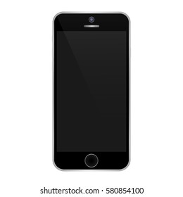 Realistic Black smartphone with black screen on white background. Smartphone or mobile phone front view vector eps10. Smartphone with empty screen.