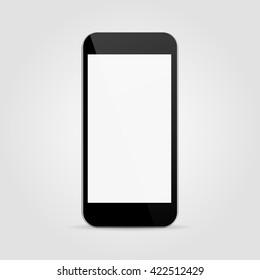Realistic black smartphone in smart phone style with blank screen isolated background. Vector illustration