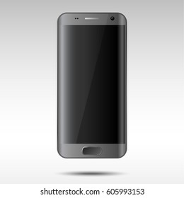 Realistic Black Smartphone - Vector black & grey smartphone; blank, shiny screen & rounded edges. Easy to add an image to the screen with transparent shine layer on top. Eps10 file with transparency.

