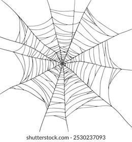 Realistic black Spiderweb, Halloween hand drawn vector illustration on transparent background