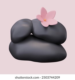 Realistic black stones for hot therapy, massage. Vector template for advertising warming