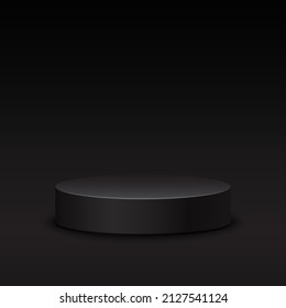 Realistic black studio, dark round podium
