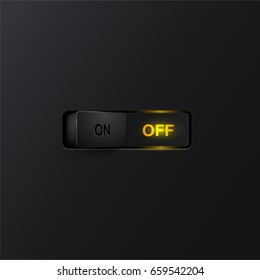 Realistic black switch (OFF) on black background, vector illustration