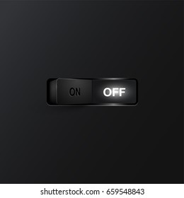 Realistic black switch (OFF) on black background. vector illustration 
