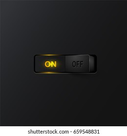 Realistic black switch (ON) on black background. vector illustration 
