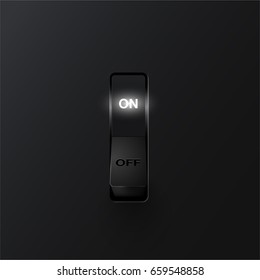 Realistic black switch (ON) on black background. vector illustration 