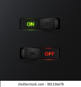 Realistic black switches with backlight ON/OFF, vector