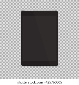 Realistic black tablet with blank screen isolated on white background. Vector illustration