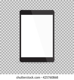 Realistic black tablet with blank screen isolated on white background. Vector illustration