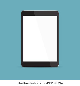 Realistic black tablet with blank screen isolated on white background. Vector illustration