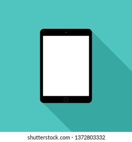 realistic black tablet display Isolated on blue background. Vector Illustration.