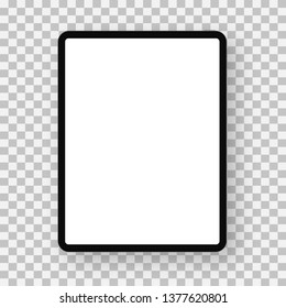 Realistic black Tablet on transparent background. Front Display View. High Detailed Device Mockup. Separate Groups and Layers. Easily Editable Vector illustration