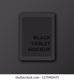 Realistic black tablet vector mockup with blank screen on dark black background. Minimal clean user interface tablet pad app UI concept.