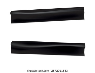 Realistic Black Tapes Vector. Adhesive. Horizontal Stickers. Duct Tapes.