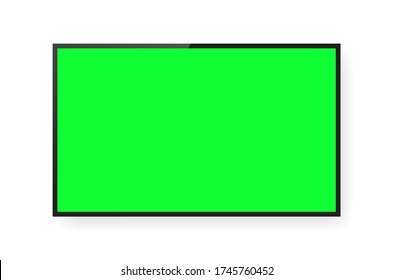 Realistic Black Television Chroma Key Screen Isolated On White Background. 3d Blank TV Led Monitor. Vector Illustration.