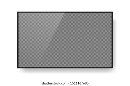 Realistic black television screen isolated on transparent background. 3d blank TV led monitor. Vector illustration.