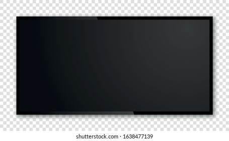 Realistic black television screen isolated. 3d blank led monitor display vector mockup.