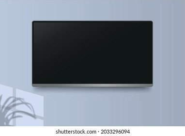 Realistic black television screen isolated. 3d blank led monitor display vector mockup. Display wide tv, digital realistic black screen illustration
