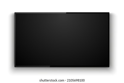 Realistic black television screen on isolated background. 3d blank TV led monitor - stock vector.
