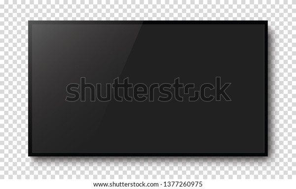 Realistic black television screen\
on a isolated baskgound. 3d blank TV led monitor - stock\
vector.