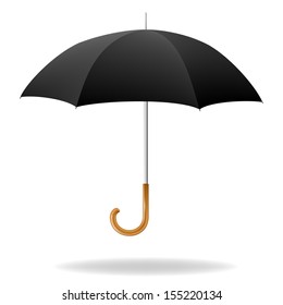 Realistic black umbrella on white background. Vector illustration