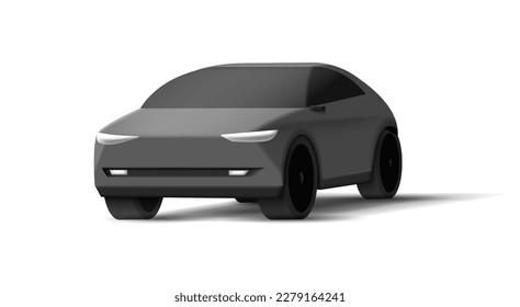 Vehículo 3D de vectores negro realista, prototipo de coche de formas simples, diseño automotriz