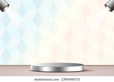 Realistic black and white 3D podium with two light