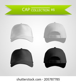 Realistic black and white caps front and back