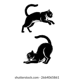 Realistic Black and White Filled Cat Silhouette Bundle four Unique Designs