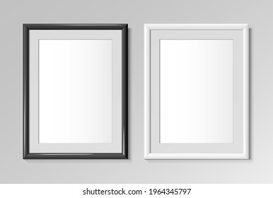 Realistic black and white frames for paintings or photographs. Vector illustration.