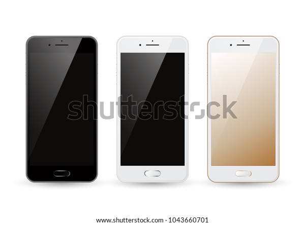 Realistisch Schwarz Weisses Goldenes Smartphone Modell Handy Vorlage Mit Leerem Stock Vektorgrafik Lizenzfrei