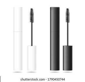 Realistic black and white mascara tube isolated on white background. Vector illustration. Can be use for template your design, presentation, promo, ad. EPS10.	