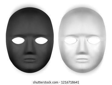 Realistic black and white masks, mask pattern design, vector illustration