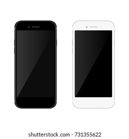 Realistic black and white mobil phone smartphone on blanck background. Vector illustration