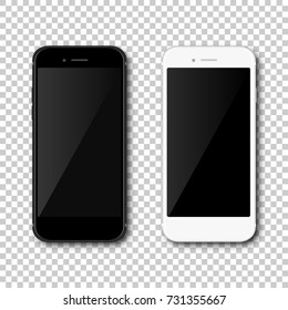 Realistic black and white mobil phone smartphone on isolated background. Vector illustration