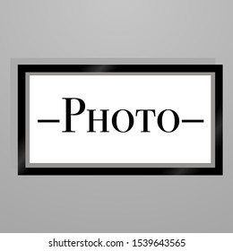 Realistic Black and White photo frame with blank empty space, place. vector illustration, isolated on background. Grey wall gallery. For presentation, text, pictures, interior, decor, design object