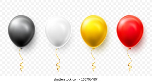 Realistic black, white, red and gold balloons with shadow. Shine helium balloon for wedding, Birthday, parties. Festival decoration. Vector illustration.