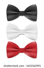 Realistic black, white and red tie. Vector bow tie isolated on white. Vector illustration.