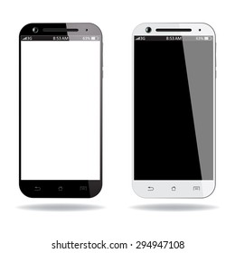 Realistic black and white smartphone isolated on white background. Vector design smart phones.