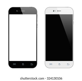 Realistic black and white smartphone. Mobile phone isolated on white background. Vector design smart phones. 