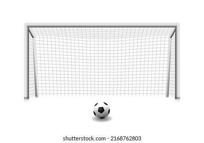 
realistic black and white soccer gate icon 

sport. soccer goal net illustration. football 

netting and ball black and white.

