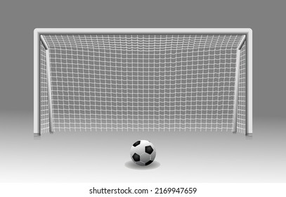 
realistic black and white soccer gate icon 

sport. soccer goal net illustration. football 

netting and ball black and white.

