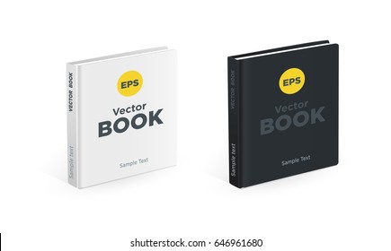 Realistic Black And White Square Books On The White Background. Realistic Photo Book Mockups