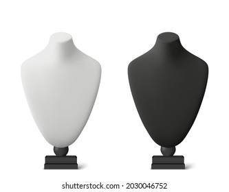 Realistic black   white stands for jewelry  Bust necklace mannequin vector realistic  Mannequin no head 