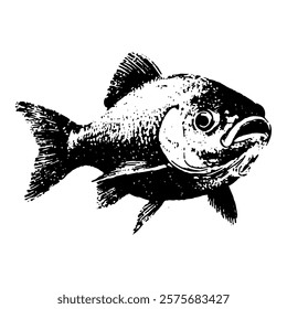 realistic black and white vector illustration of a fish with intricate details. suitable for marine-themed designs, educational materials, and decorative projects