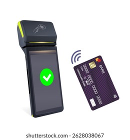 Realistic Black Wi-Fi Payment Machine and Credit Card POS Terminal Design Template Bank Payment Terminal Mockup