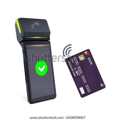 Realistic Black Wi-Fi Payment Machine and Credit Card POS Terminal Design Template Bank Payment Terminal Mockup